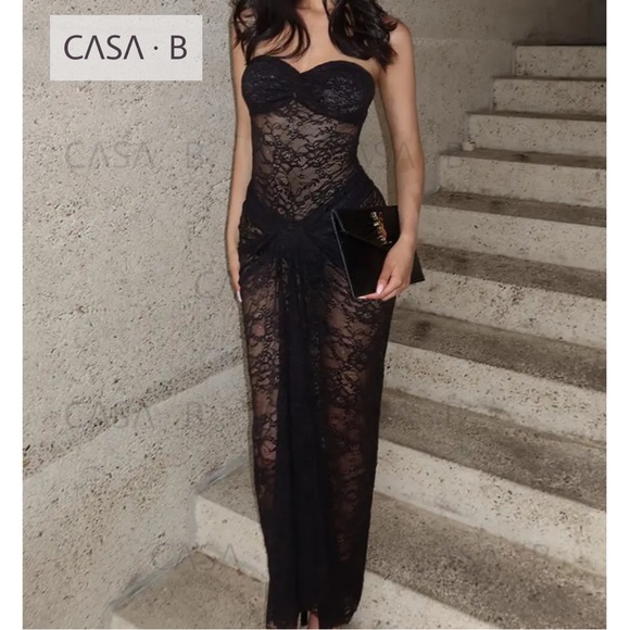 NEW to CASA B💫 Theresa Twist-Front Strapless See Through Dress in Black Lace - Picture 7 of 10
